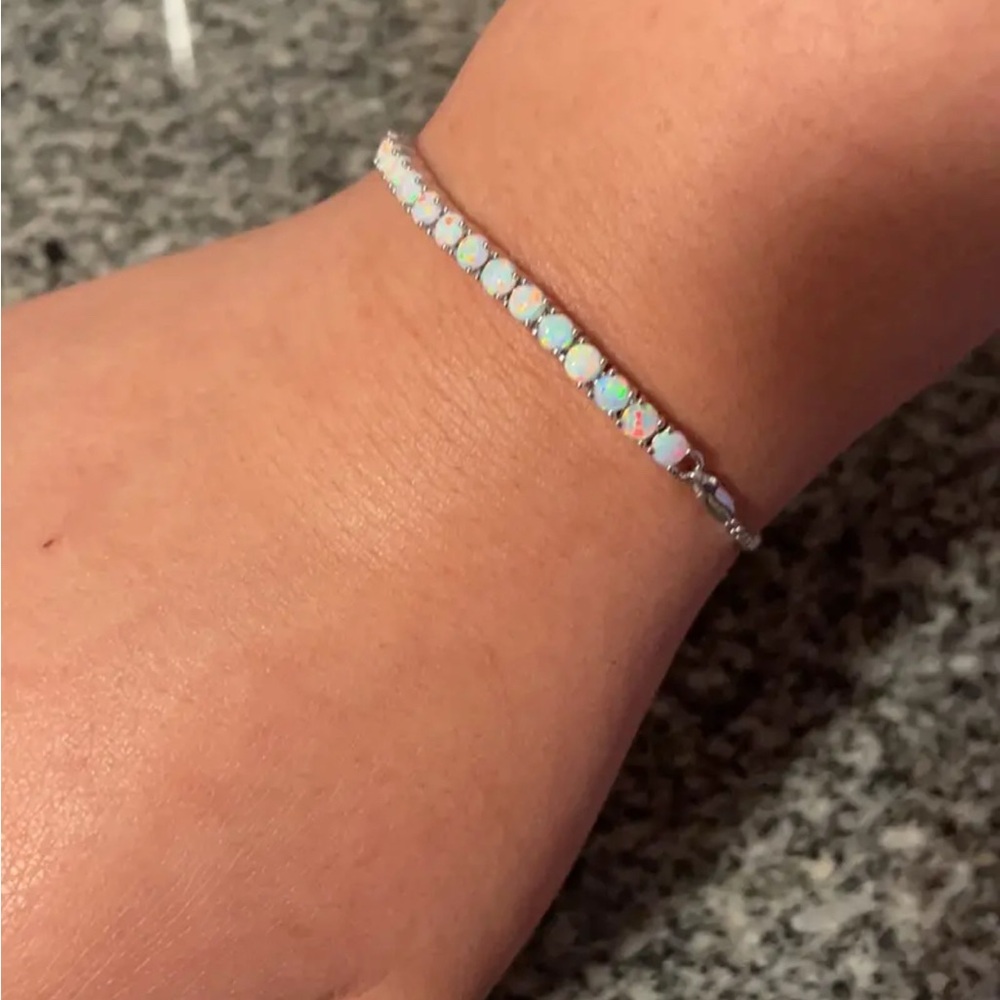 14k White Gold Plated Fire Opal bracelet. New. - Picture 3 of 9